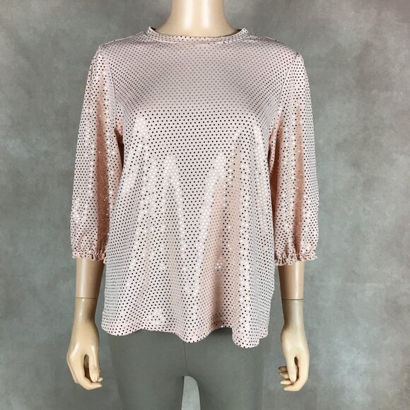 NANETTE LEPORE Coral Shimmer Dot 3/4 Sleeve Top NWOT M - Picture 6 of 11